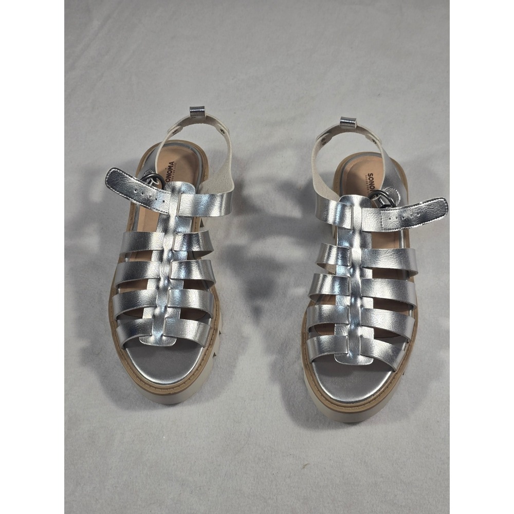 Sonoma Goods For Life Women Silver Metallic Gladiator Platform Sandals Size 9.5